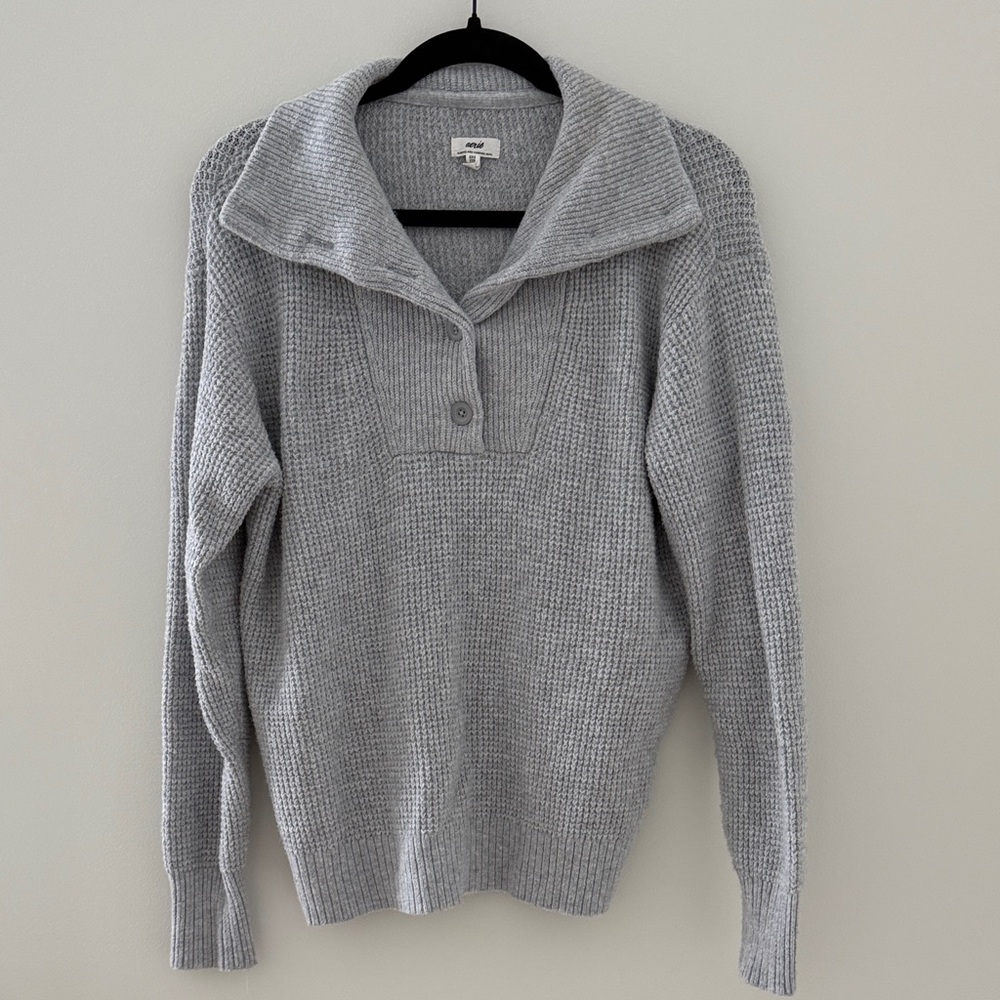 Aerie Light Gray Button Neck Sweater